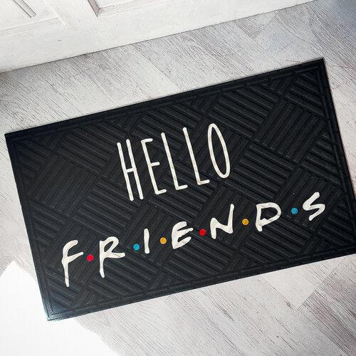 Придверний килимок для дому із принтом «Hello friends» на гумовій основі 75х45х0,4 см (KOV_20S004)