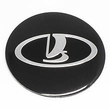 Наклейки LADA D56 мм алюміній (Сріблястий логотип на чорному тлі)