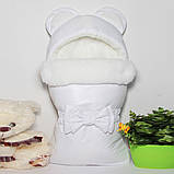 Зимовий конверт на виписку на хутрі під овчину з бантом, фото 3