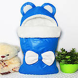 Зимовий конверт на виписку на хутрі під овчину з бантом, фото 2