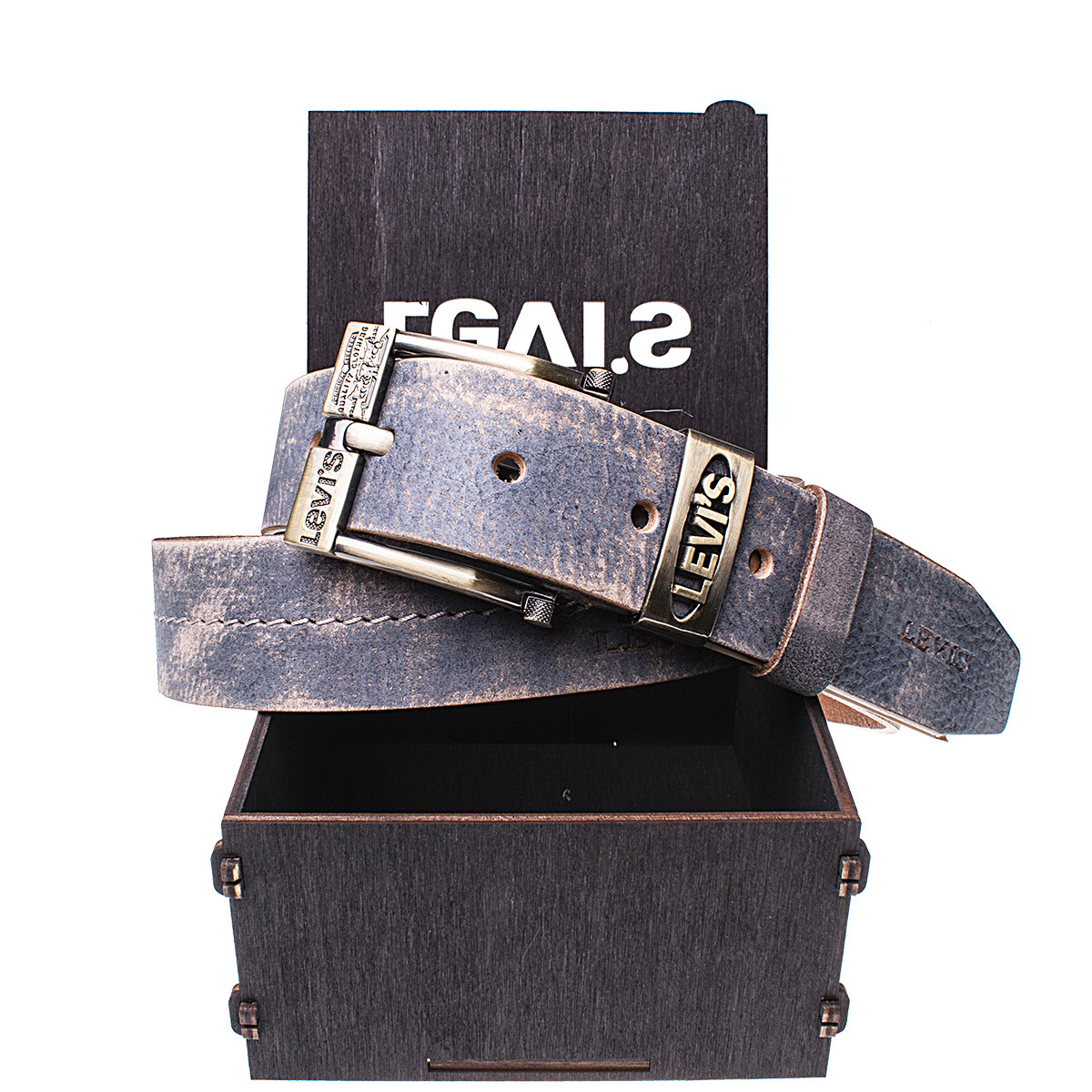 Чоловічий шкіряний ремінь Wiseo Levi's синій (UF55603)