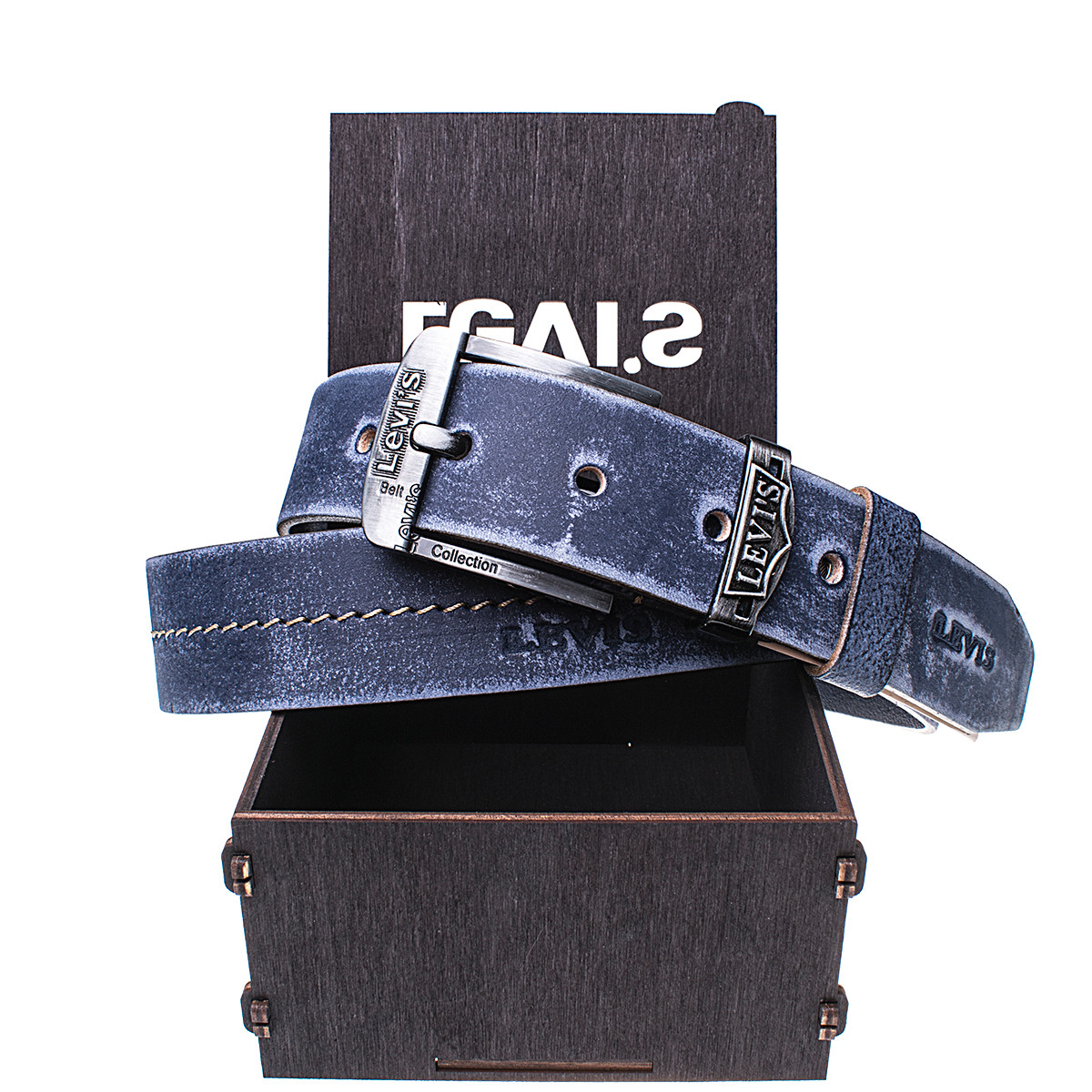 Чоловічий шкіряний ремінь Wiseo Levi's синій (UF55614)