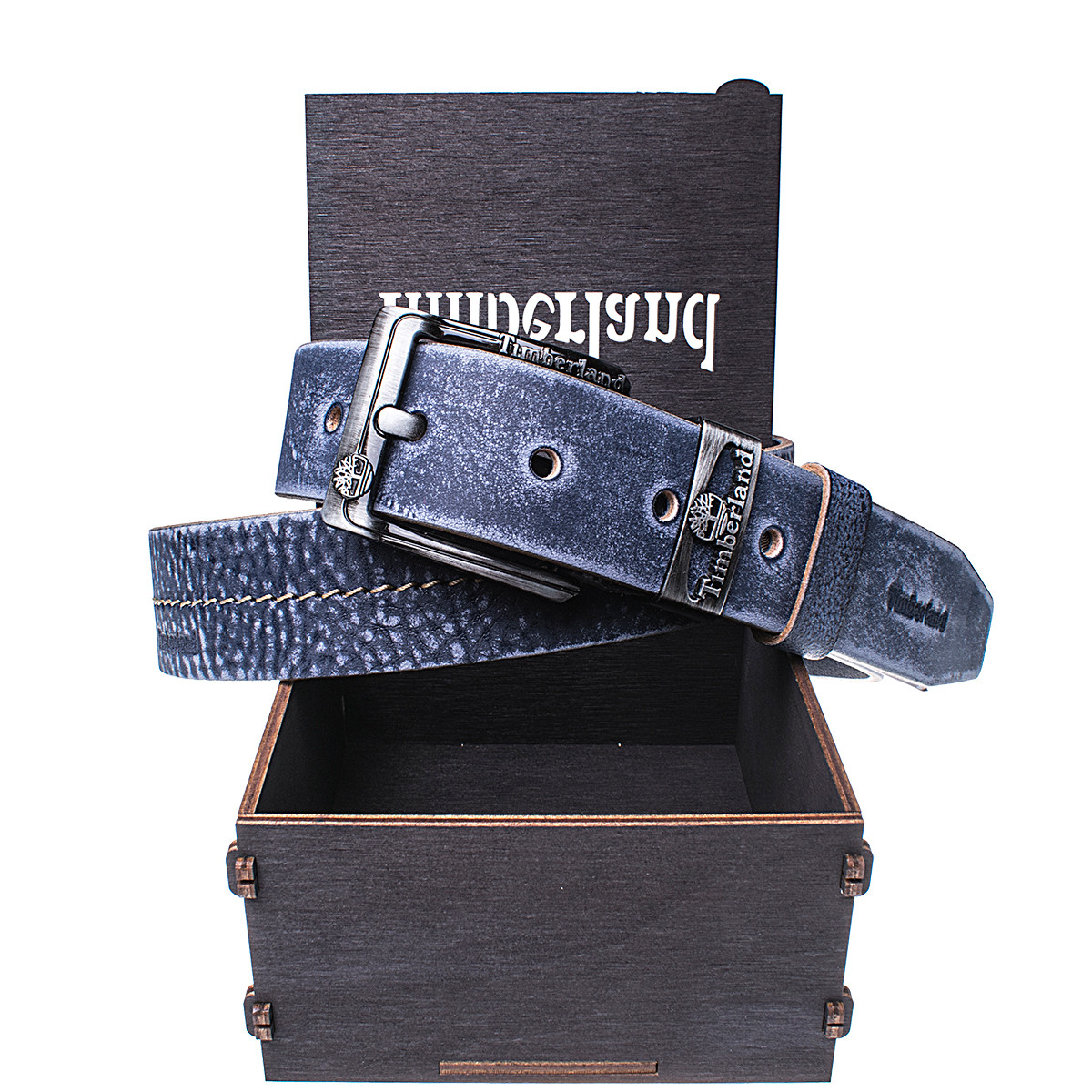 Чоловічий шкіряний ремінь Wiseo Timberland синій (UF55615)