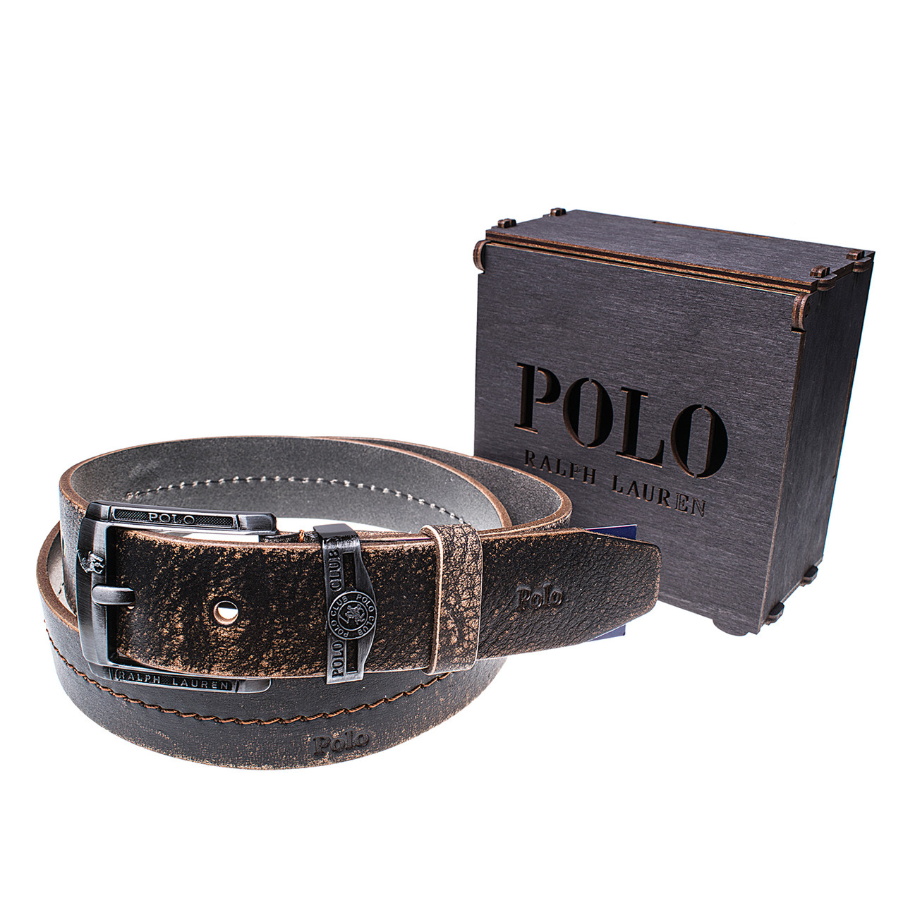 Чоловічий шкіряний ремінь Wiseo POLO Коричневий (UF55630)