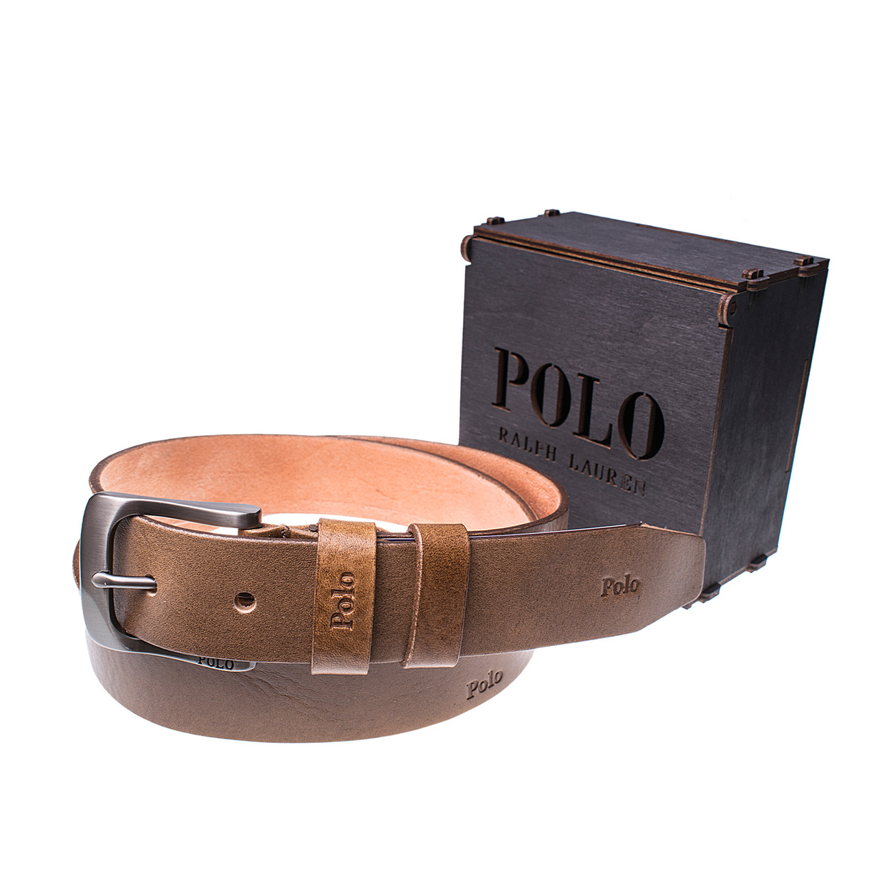 Чоловічий шкіряний ремінь Wiseo POLO Коричневий (UF55631)