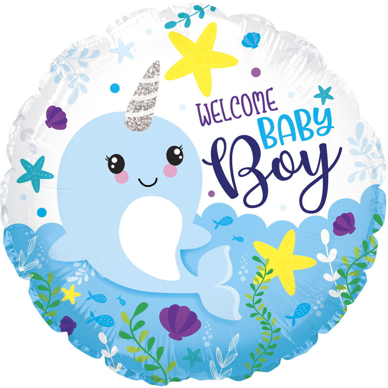 CTI 18" Baby Boy Narwhal Foil Balloon. Фольгована куля Ласкаво просимо, хлопчик