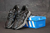 Мужские кроссовки Adidas Ozweego черные с серой подошвой. Кроссы Адидас Озвиго для мужчин.