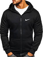 Утепленная мужская толстовка Nike (Найк) ЗИМА черная с начесом на замку, мастерка олимпийка