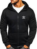 Утепленная мужская толстовка Adidas (Адидас) ЗИМА черная с начесом на замку, мастерка олимпийка