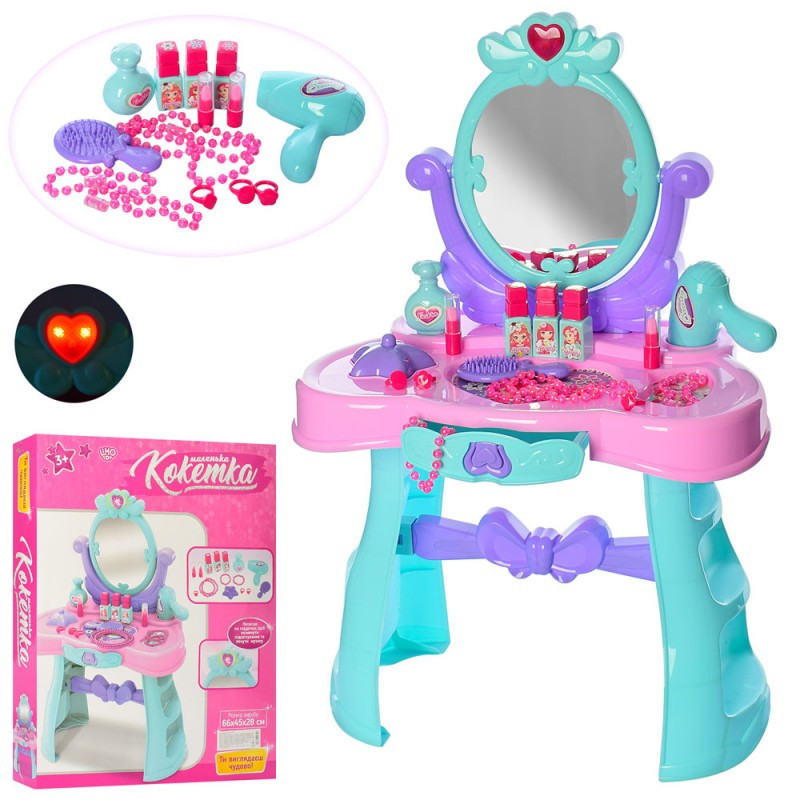 Трюмо дитяче ігрове 008-937, 44-28-в66 см, фен, флакони, аксесуари, звук, світло, фото 1