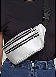 Чорна жіноча поясна, наплічна сумка бананка подвійна на пояс через плече матова еко-шкіра, фото 7