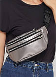 Чорна жіноча поясна, наплічна сумка бананка подвійна на пояс через плече матова еко-шкіра, фото 6