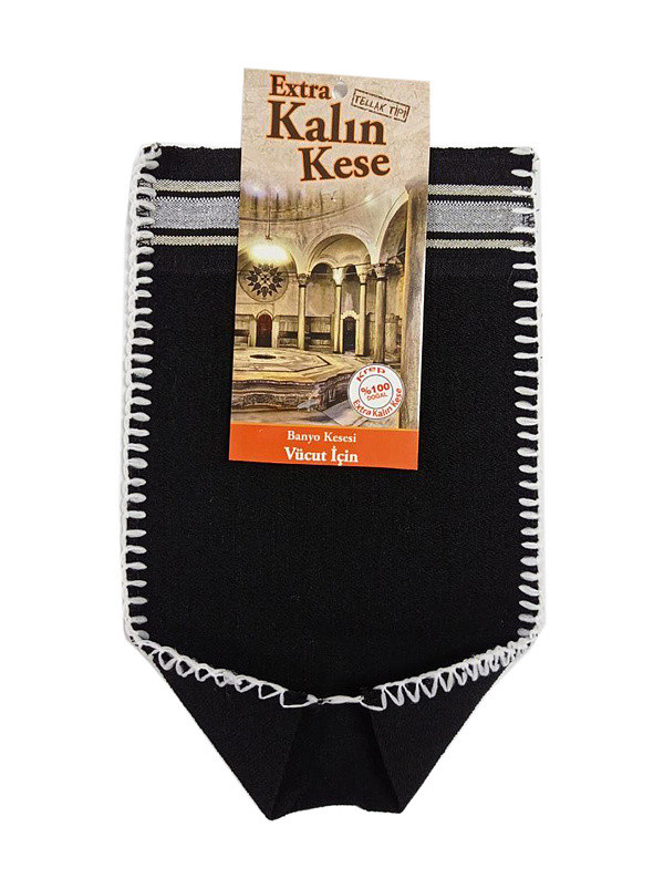 Кесе для тіла жорстка чорна KALIN (целюлоза 100%) 26х16 см для хамаму — турецької бані