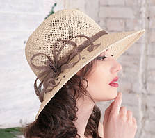 Річна капелюх з натуральної соломки колір бежевий 10 см