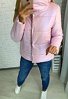 Классная модная курточка с жемчужным блеском и с высоким воротником-стойкой Розовый