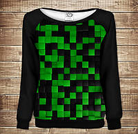 Женский свитшот - реглан с открытыми плечами с 3D принтом-Зеленый Лабиринт