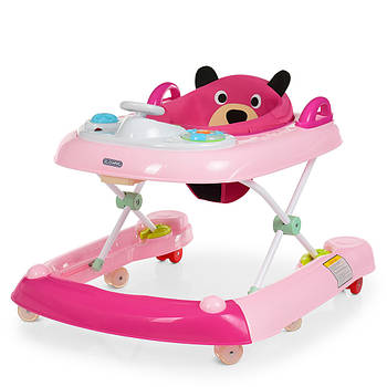 Ходунки дитячі 2 в 1 (ігрова панель, звук, світло) EL CAMINO ME 1055 Bear Rose Pink Рожеві