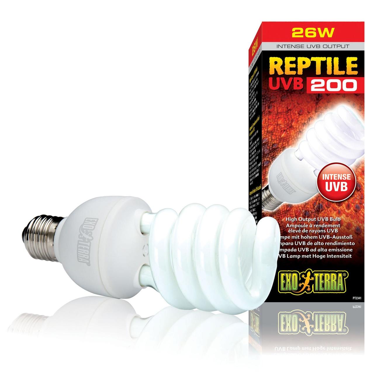 Компактна люмінесцентна лампа Exo Terra «Reptile UVB 200» для опромінення променями УФ-спектру 26 W E27