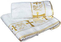Крижма ( крыжма ) полотенце на крестины белая золото 140*70