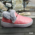 Жіночі теплі тапочки, закриті, шкіряні з задником, рожевого кольору., фото 4
