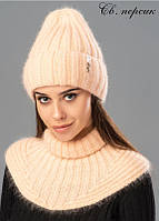 Женская зимняя шапка Илона из ангоры премиум качества. Ангоровая шапка с отворотом. Внутри на флисе
