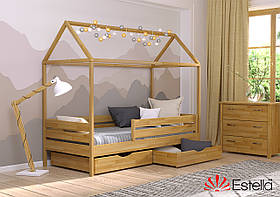 Дитяче односпальне ліжко з натурального дерева з дахом Аммі 90х190 Щит