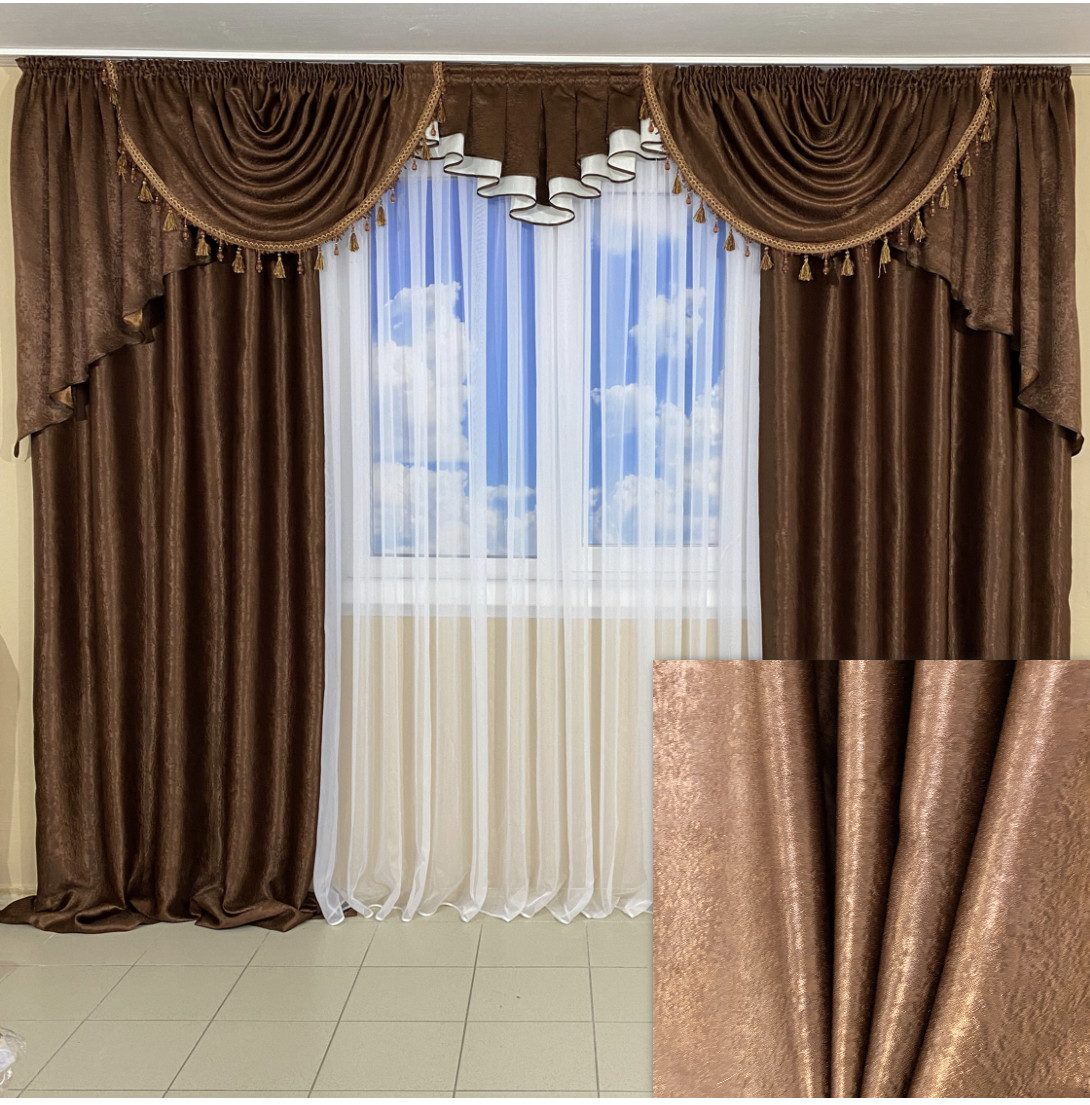 Комплект штор з ламбрекеном №325 у зал, спальню Шоколад