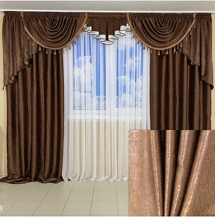 Комплект штор з ламбрекеном №325 у зал, спальню Шоколад, фото 1