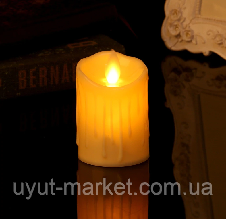 Електронна світлодіодна свічка 75х100 мм, 2700 К з пультом ДК 3хААА парафіновий віск, фото 1