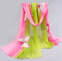 Жіночий шарфик з квітами, рожевий + салатовий - розмір шарфика приблизно 150*48см, шифон