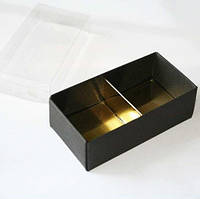 Коробка с пластиковой крышкой для 2 конфет 80х40х25 мм - черный матовый низ с золотой вкладкой
