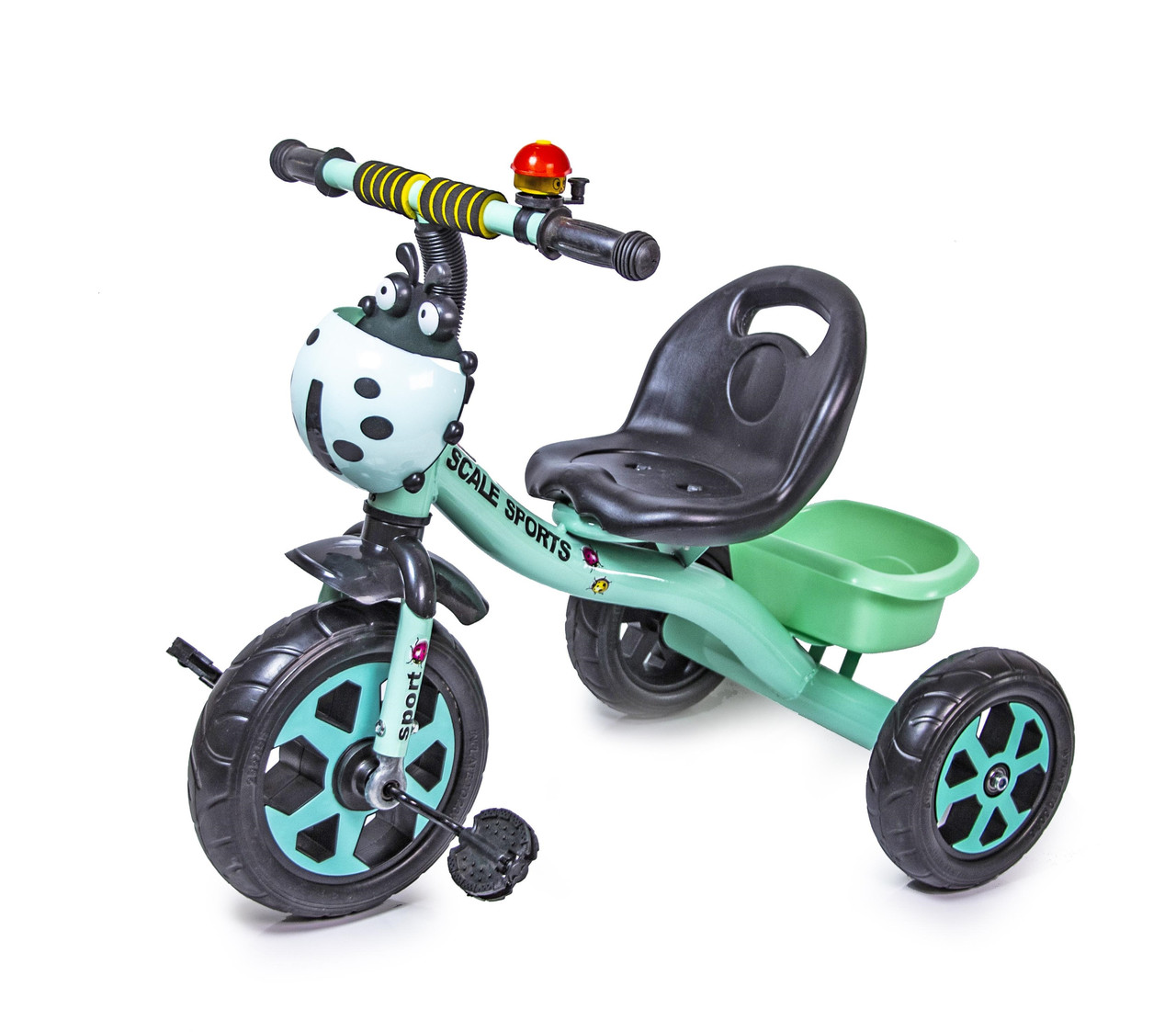 Триколісний велосипед Scale Sport 1098643441 Бірюзовий з сигналом на кермі і кошиком