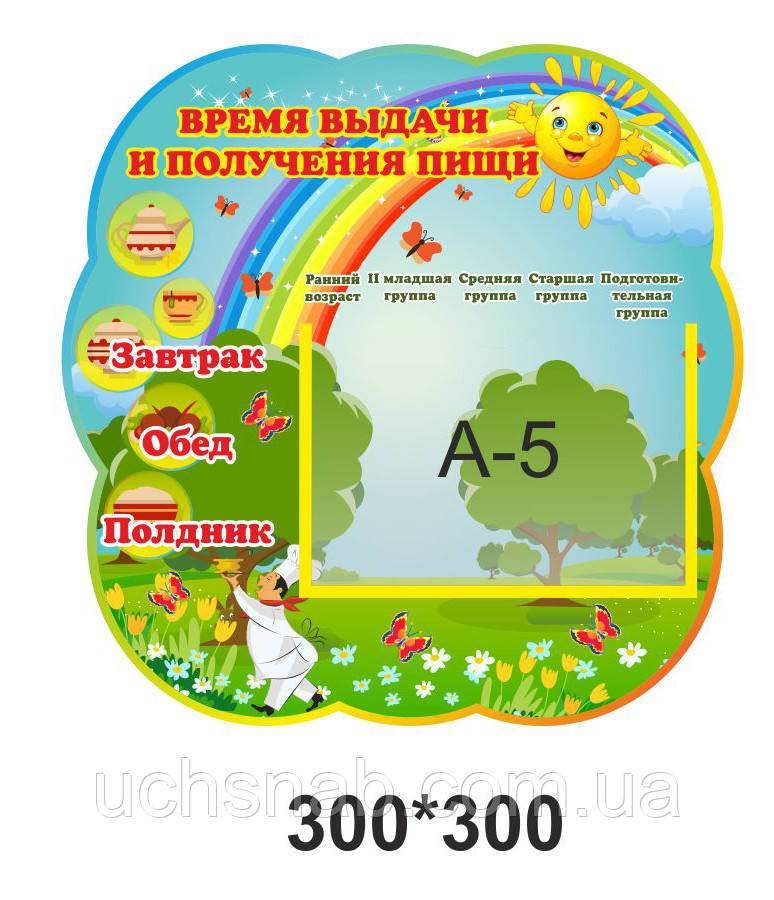 Стенд для дитячого садка: Меню з веселкою та сонечком, фото 1