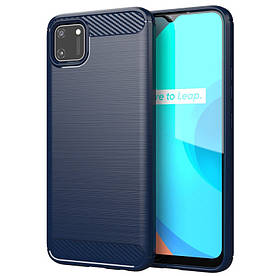 Чохол для Realme C11 (RMX2185) силіконовий, Carbon Fiber, Синій