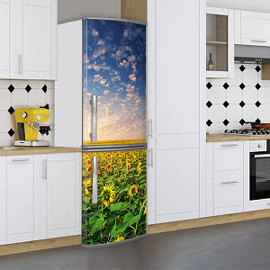 Вінілова наклейка на холодильник, поле з соняшниками, 180х60 см - Лицьова (В), з ламінуванням