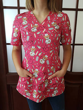 Принтована хірургічна топ / кофта / куртка "Ведмедик Тедді лікар" 42р, фото 2