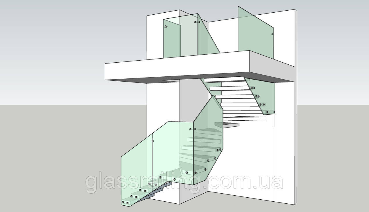 Скляна огорожа сходів на торцевих точкових кріпленнях