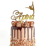 Топер фігурка на торт дзеркальний двосторонній   "Гімнастка та ім'я " Manific Decor, фото 3