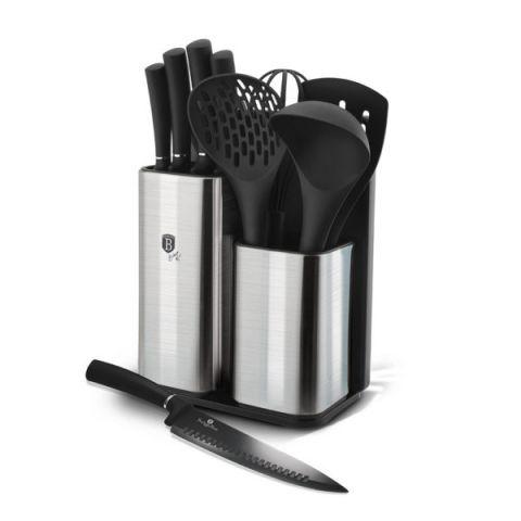Набір ножів і кухонних аксесуарів BERLINGER HAUS Black Silver Collection з підставкою 12 пр 6247BH