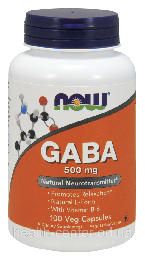 GABA(ГАМК) + витамин В6, 500 мг 100 капс транквілізатор,мозковий кровообіг, сон Now Foods США