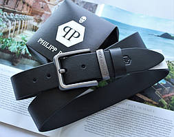 Кожаний чоловічий ремінь Plein black Plack