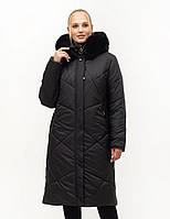Стёганное женское зимнее пальто чёрного цвета с натуральным мехом батал с 52 по 70 размер
