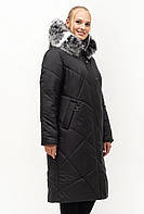 Чёрное женское зимнее пальто с натуральным мехом батал с 52 по 70 размер
