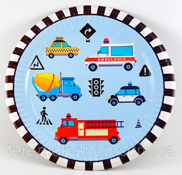 Тарілки дитячі святкові одноразові Транспорт 10 штук, фото 1