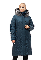 Р-52,54,56,58,60,62,64,66,68,70 Женское зимнее длинное теплое пальто с натуральным мехом большого размера