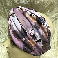 Широкая двойная повязка-чалма трикотажная 13 см ширина розовая и оливковая