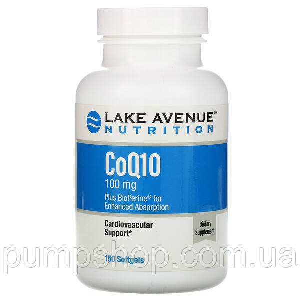 Коензим Q10 з біоперином Lake Avenue Nutrition CoQ10 Plus Bioperine 150 капс. ( США)