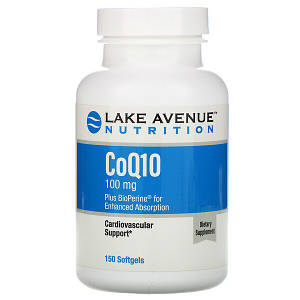 Коензим Q10 з біоперином Lake Avenue Nutrition CoQ10 Plus Bioperine 150 капс. ( США)