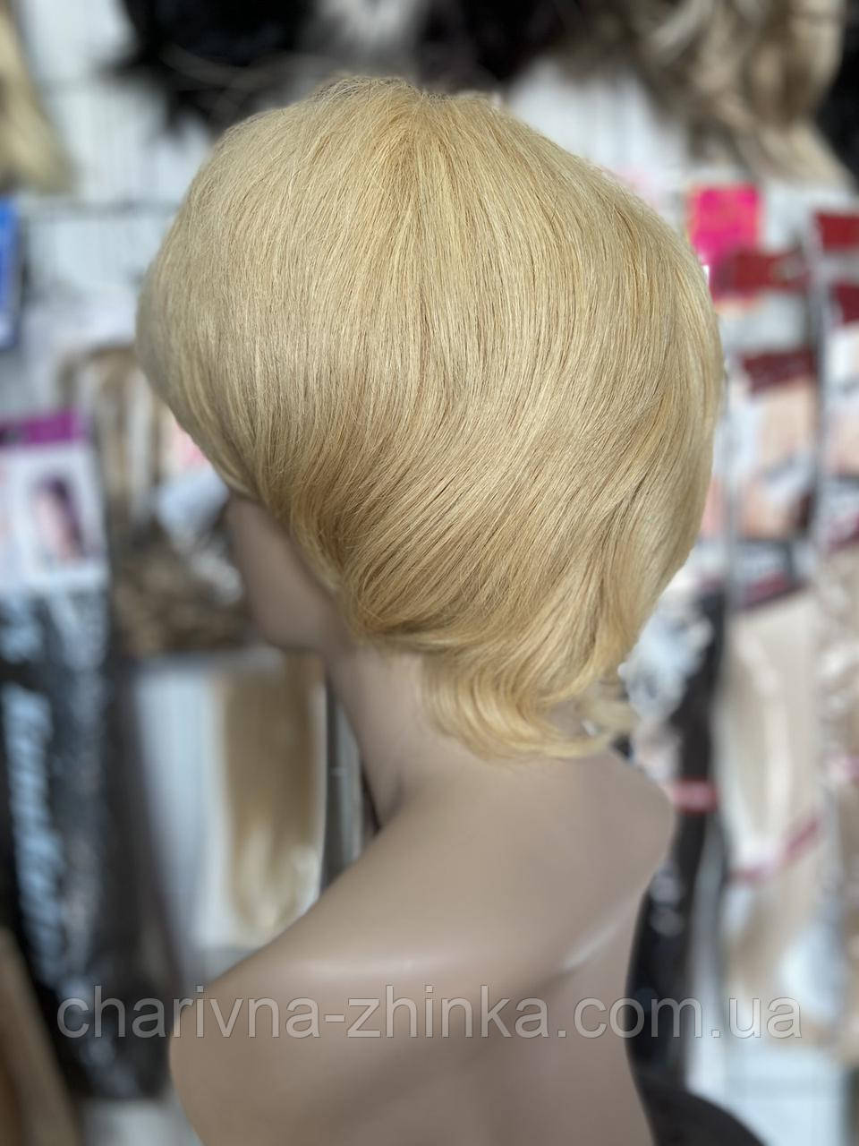 Женский короткий парик с удлиненным затылком из натуральных прямых волос Original блонд - фото 3 - id-p1086562760