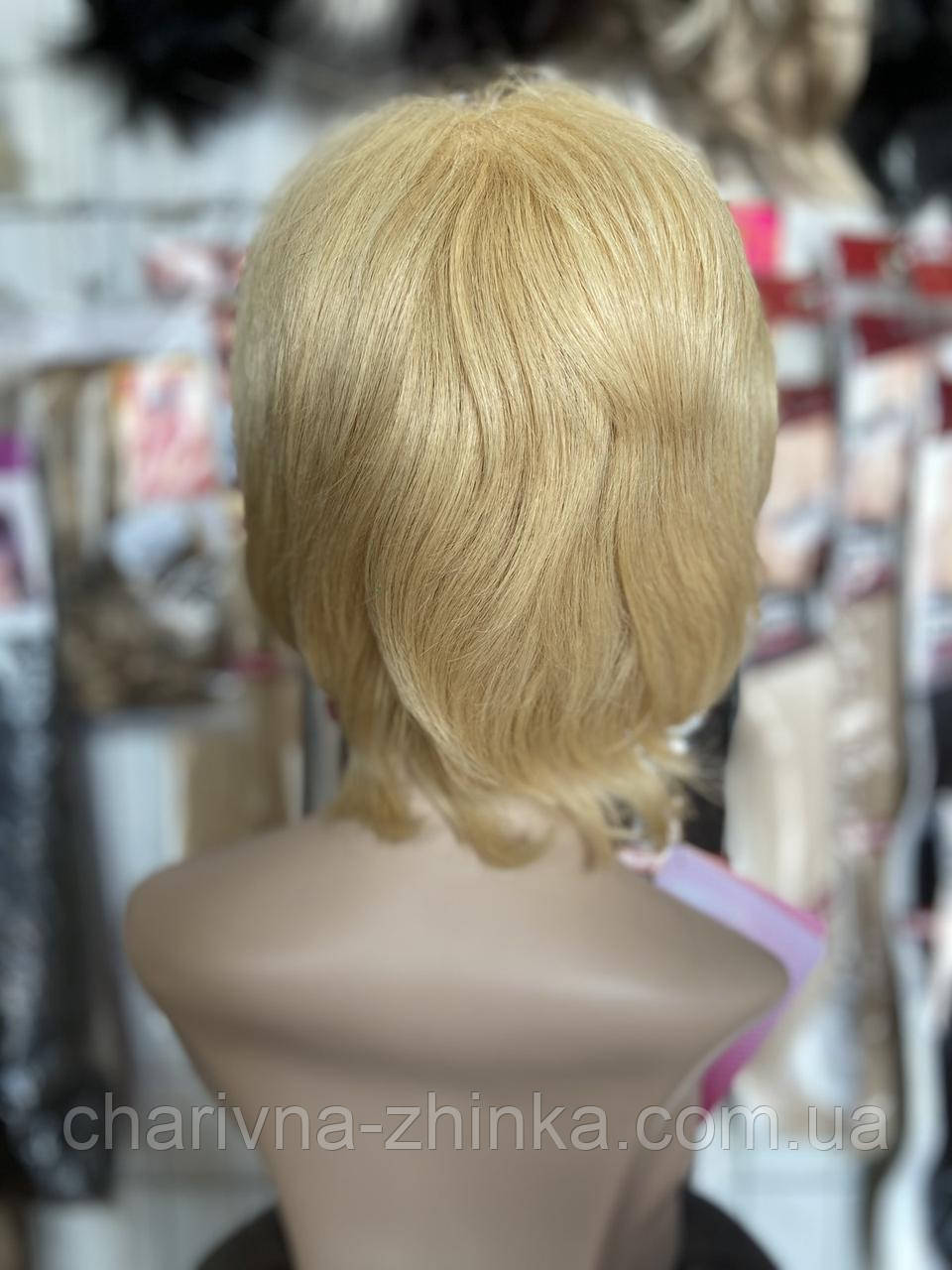 Женский короткий парик с удлиненным затылком из натуральных прямых волос Original блонд - фото 4 - id-p1086562760